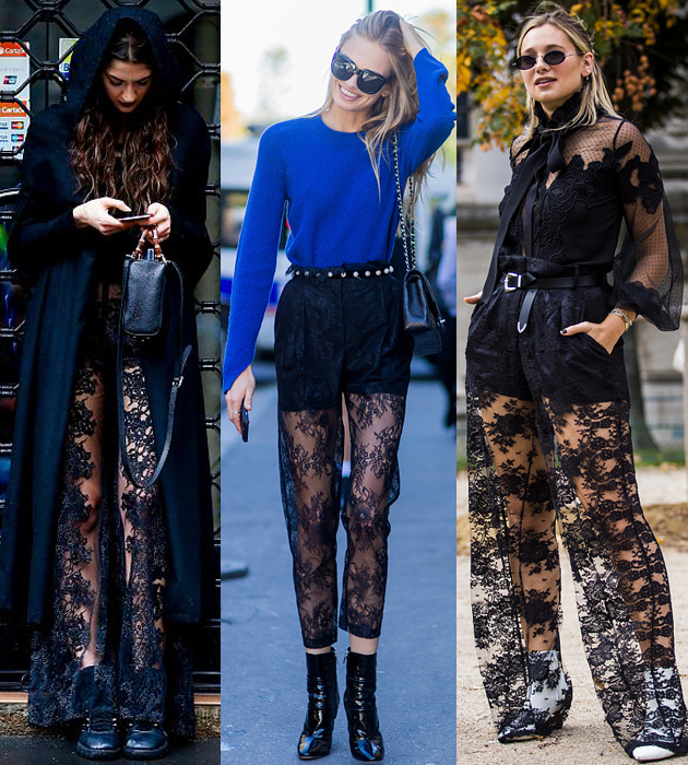 博主示范甜酷范的蕾丝长裤