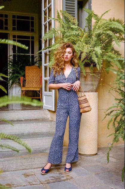 波点印花连体裤