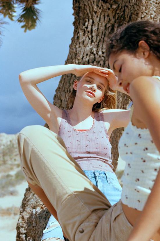 UO Printed Pointelle Cropped Tank Top